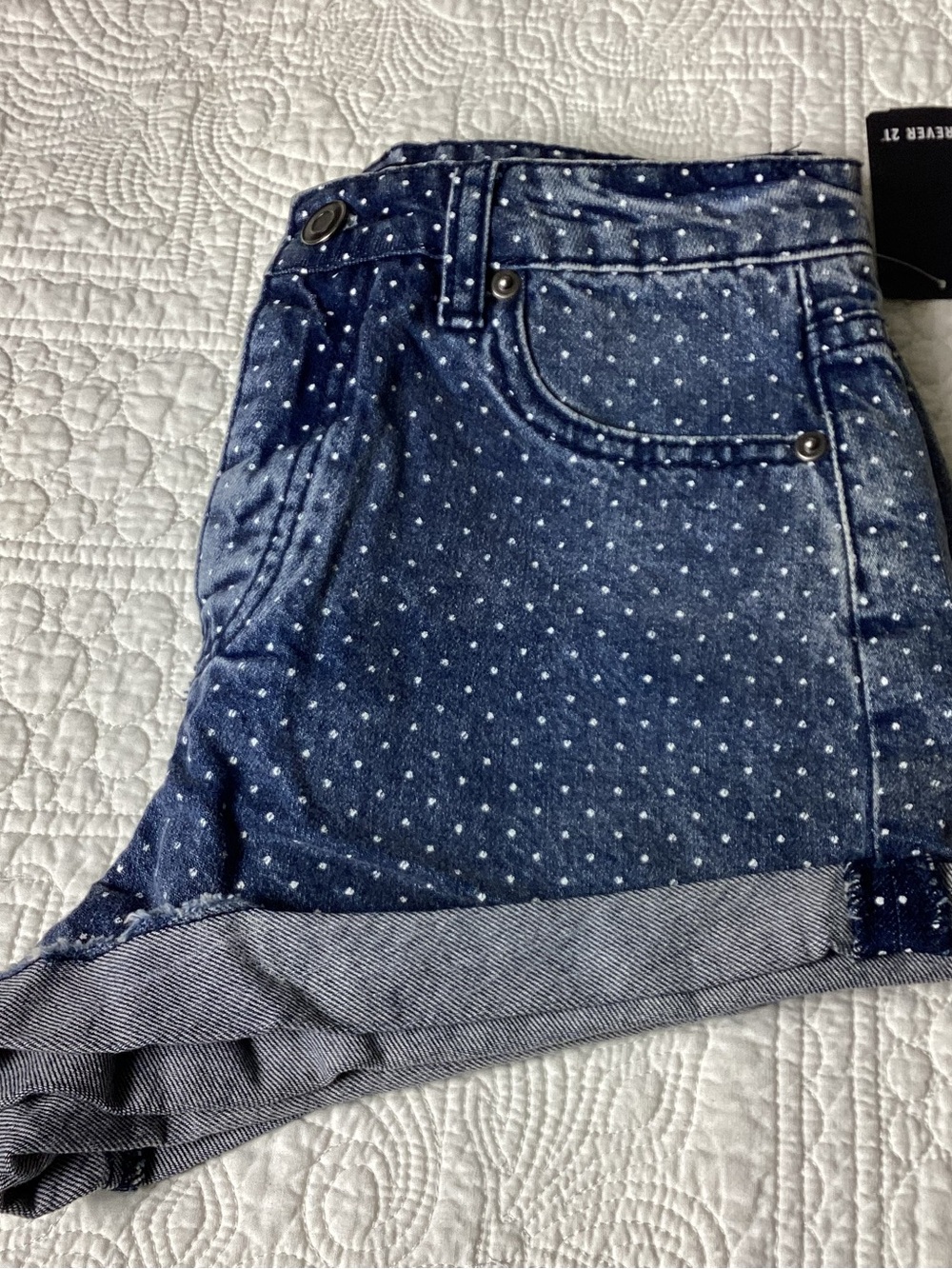 NWT Polka Dot Denim Shorts Size 24 Forever 21 Beachy Preppy - Picture 3 of 10